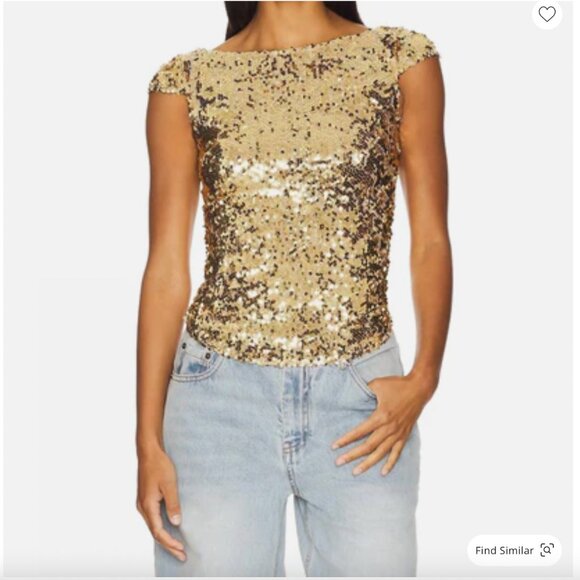 Free People Late Last Night Tee Gold Sequin Size XS - Picture 1 of 9